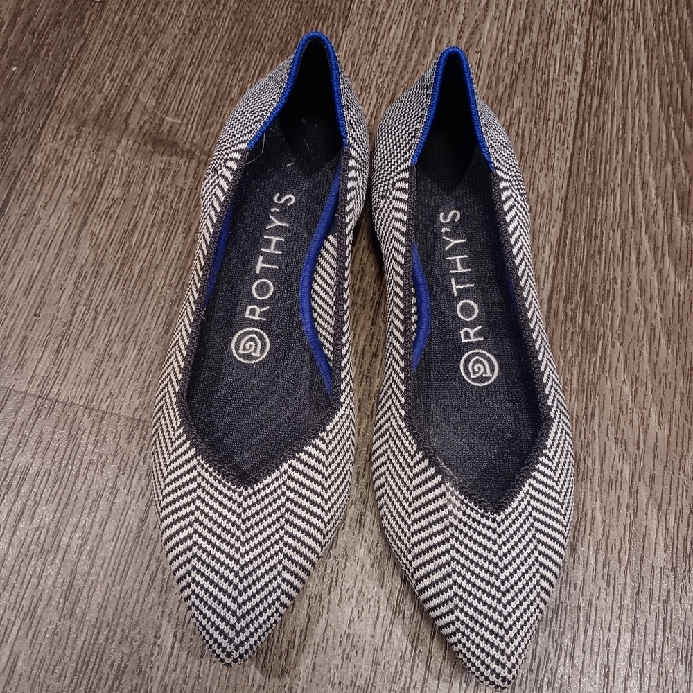 Rothys The Point Classic Cloud Grey Birdseye Flat Shoes Womens Size 6